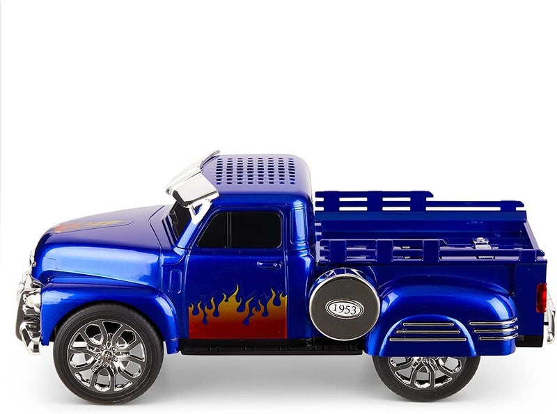 QFX Bluetooth 1953 Hot Rod Pickup Truck Replica Speaker, 3-inch Speakers, Hands Free Link, Built-in Microphone, FM Radio and LED Party Lights, Blue - BT-1953 BL - Image 2